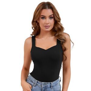 V Neck Tank Tops with Built in Bra Undershirt Base Layer Vest Black